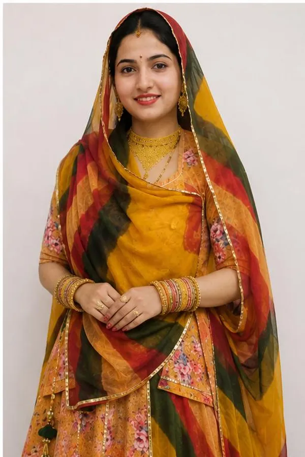 Yellow_Cotton_Vilayti_Rajputi_Poshak_4_Metre_Fabric_2.5_Meter_Odhani_For_Women