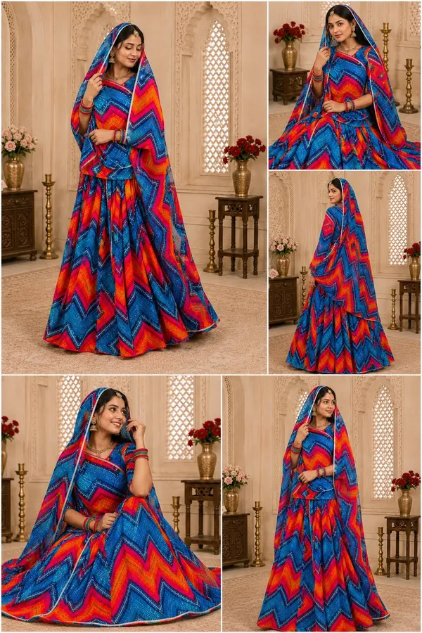 Blue_&_Orange_Cotton_Lahriya_Rajputi_Poshak_4_Metre_Fabric_2.5_Meter_Odhani_For_Women