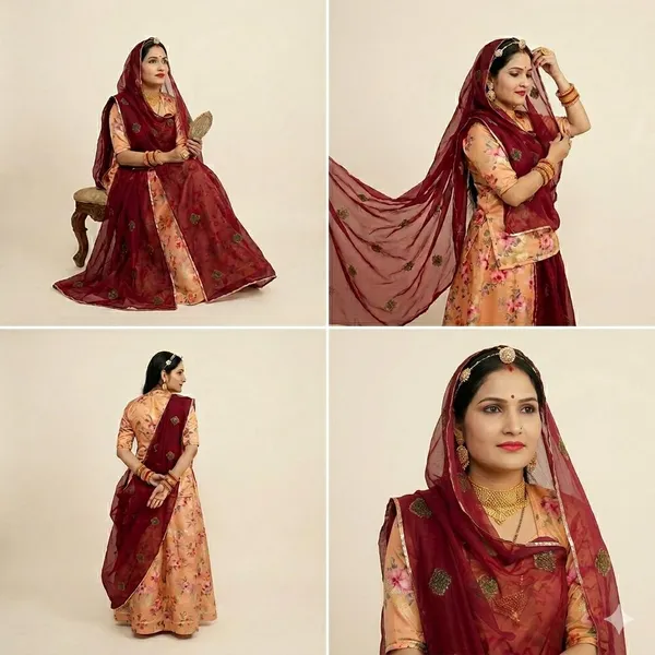 Peach_&_Brown_Cotton_Rajputi_Poshak_4_Metre_Fabric_2.5_Meter_Odhani_For_Women
