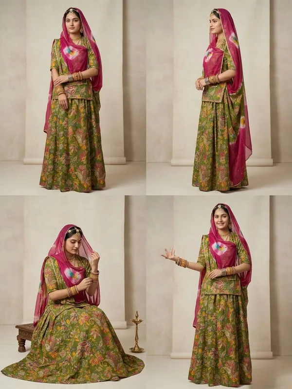 Green_&_Pink_Cotton_Rajputi_Poshak_4_Metre_Fabric_2.5_Meter_Odhani_For_Women