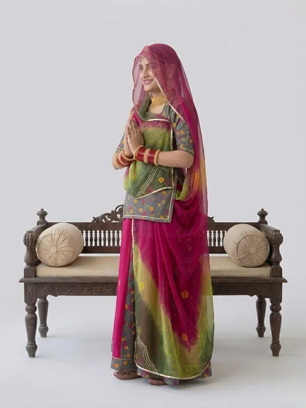 Pink_&_Green_Mix_Cotton_Rajputi_Poshak_4_Metre_Fabric_2.5_Meter_Odhani_For_Women