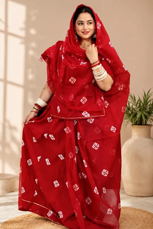 Red_Cotton_Mix_Batik_Rajputi_Poshak_4_Metre_Fabric_2.5_Meter_Odhani_For_Women