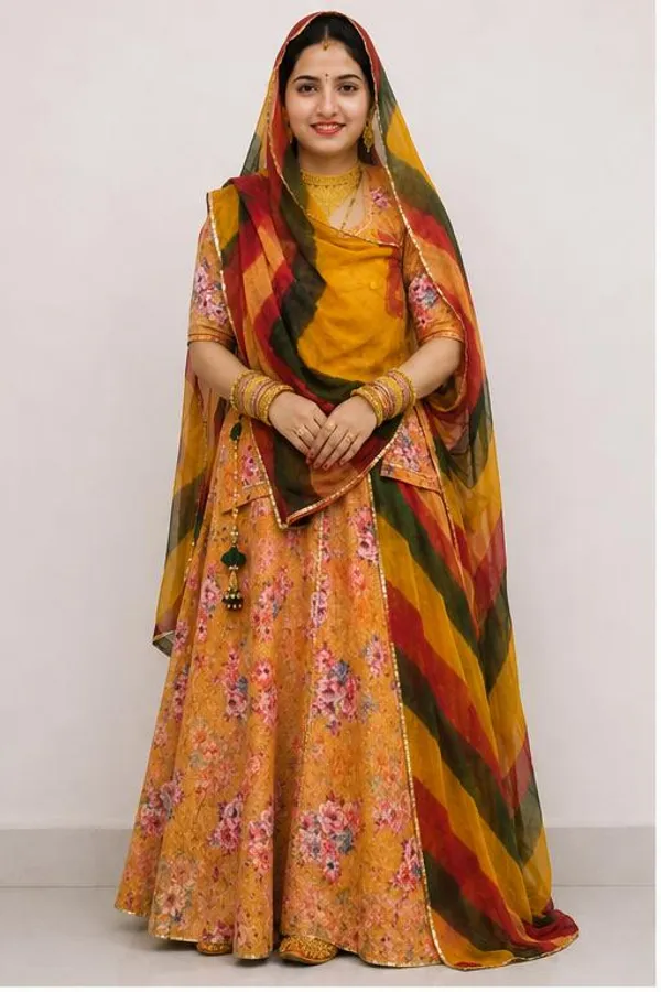 Yellow_Cotton_Vilayti_Rajputi_Poshak_4_Metre_Fabric_2.5_Meter_Odhani_For_Women