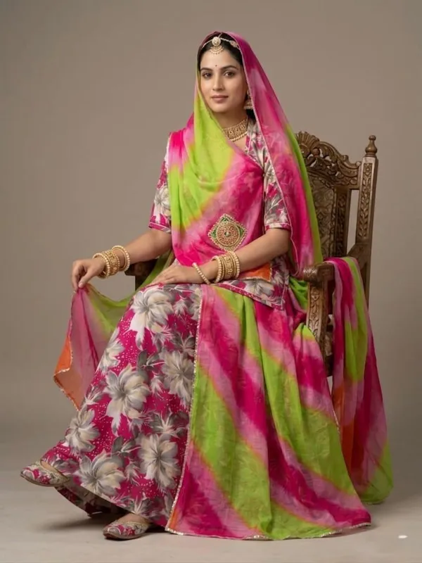 Pink_&_Green_Cotton_Rajputi_Poshak_4_Metre_Fabric_2.5_Meter_Odhani_For_Women