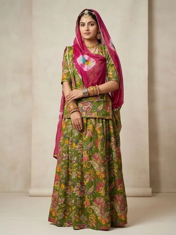Green_&_Pink_Cotton_Rajputi_Poshak_4_Metre_Fabric_2.5_Meter_Odhani_For_Women