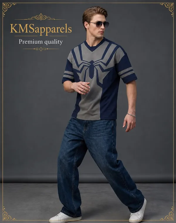 Grey_Navy_Geometric_Print_V-Neck_T-Shirt_for_Men