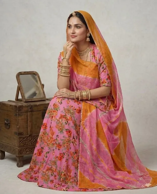 Pink_&_Orange_Cotton_Rajputi_Poshak_4_Metre_Fabric_2.5_Meter_Odhani_For_Women