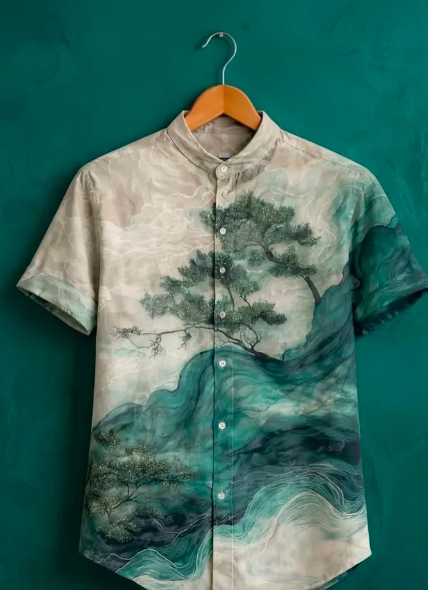 Teal_Abstract_Landscape_Print_Short_Sleeve_Shirt_for_Men