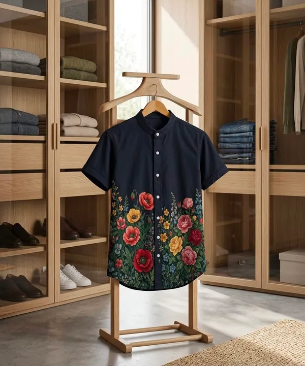 Navy_Blue_Floral_Print_Short_Sleeve_Shirt_for_Men