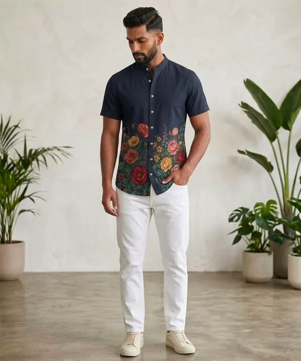 Navy_Blue_Floral_Print_Short_Sleeve_Shirt_for_Men