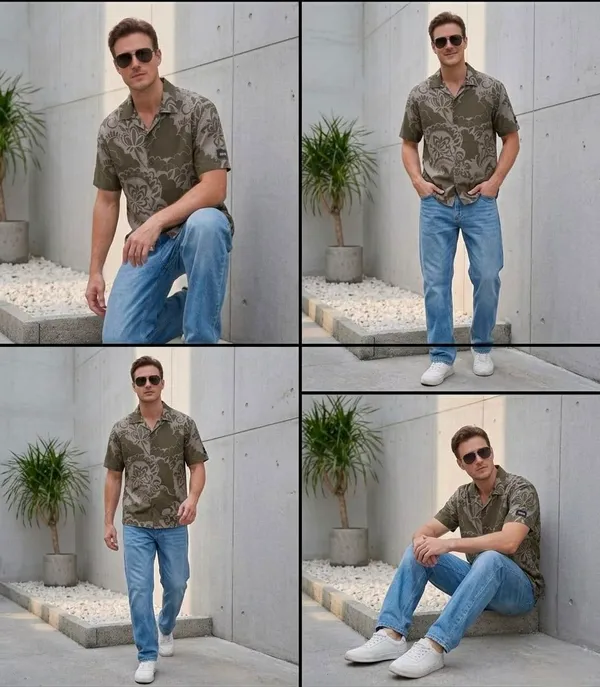 Olive_Green_Floral_Print_Short_Sleeve_Cuban_Collar_Shirt_for_Men