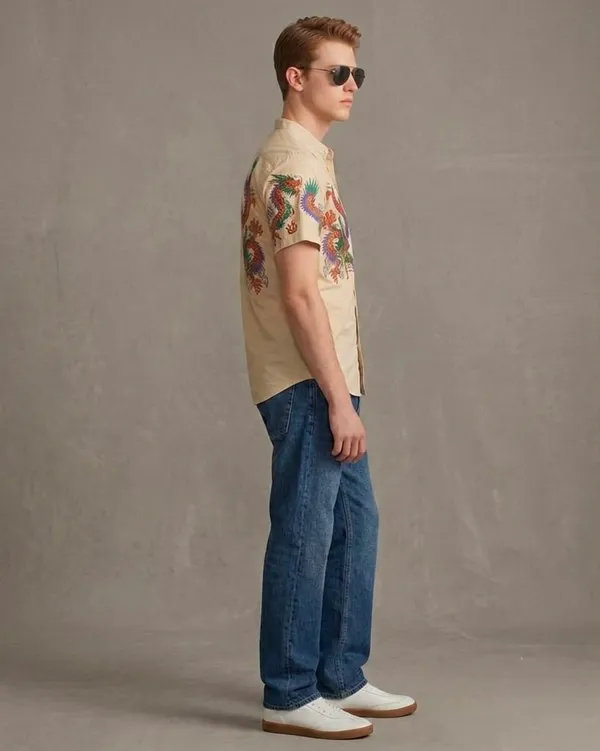 Cream_Phoenix_Embroidered_Short_Sleeve_Shirt_for_Men