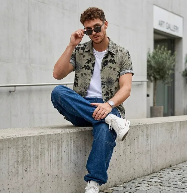 Olive_Green_Abstract_Print_Short_Sleeve_Shirt_for_Men