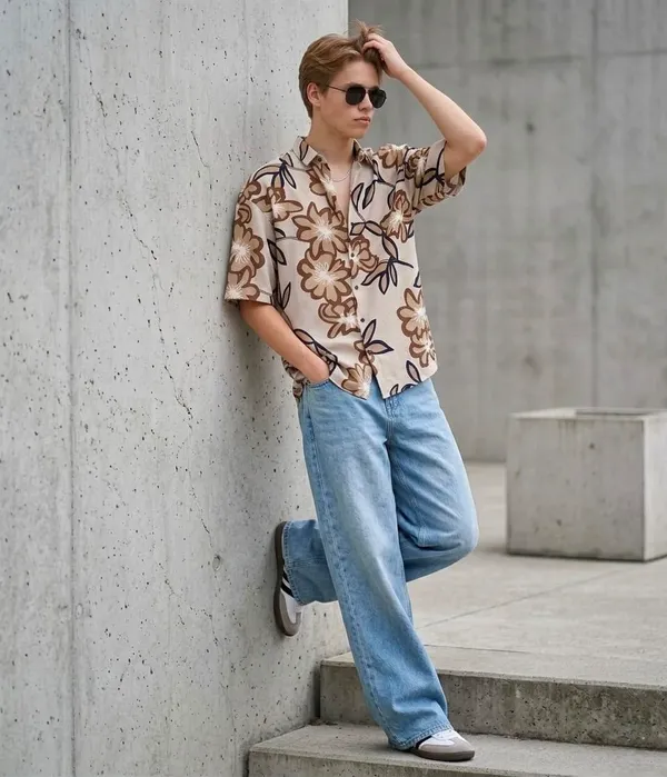 Beige_Floral_Print_Short_Sleeve_Casual_Shirt_for_Men