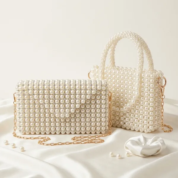 White_Pearl_Box_&_Envelope_Clutch_Duo_For_Women_Pack_Of_2