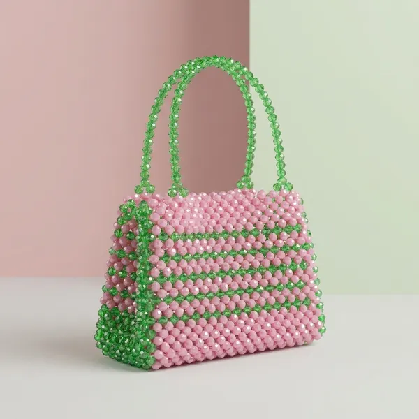 Green_And_Pink_Beaded_Mini_Handbag_For_Women