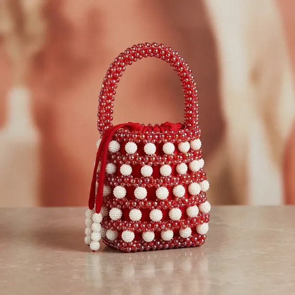 Red_Beaded_Pom-Pom_Handbag_For_Women
