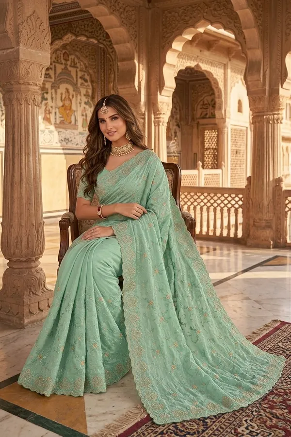 Mint_Green_Embroidered_Georgette_Saree_With_Blouse