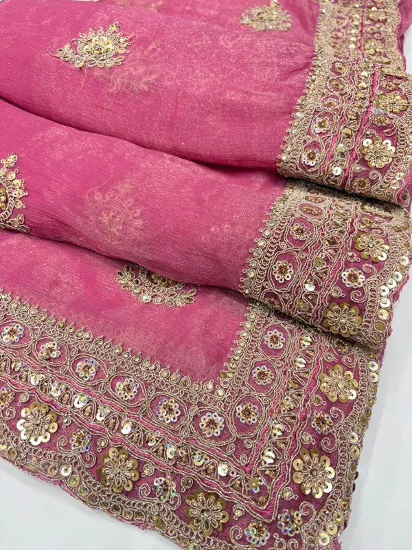 Elegant_Pink_Embroidered_Saree_With_Golden_Sequin_Work