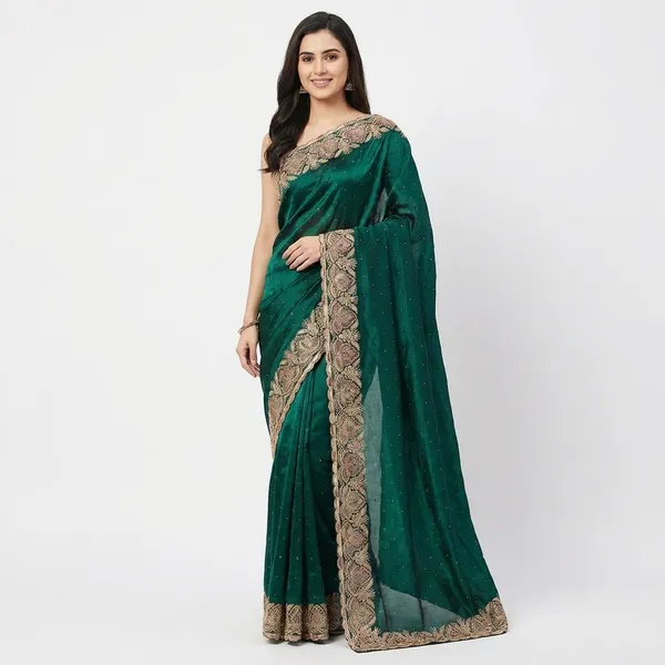 Green_Embroidered_Saree_With_Floral_Zari_Border