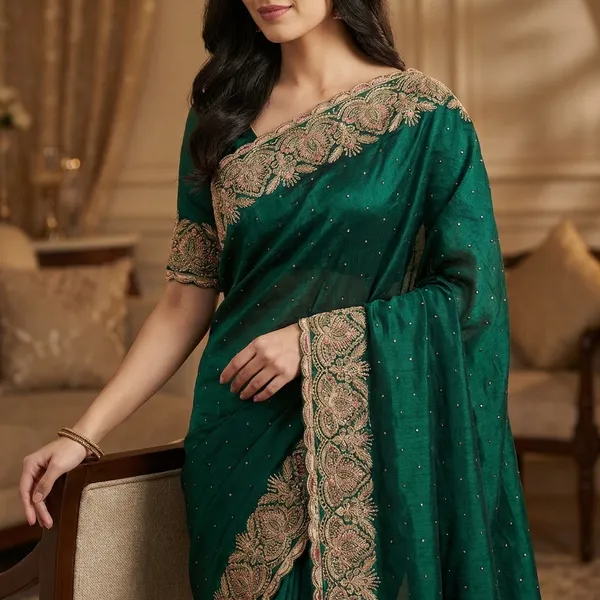 Green_Embroidered_Saree_With_Floral_Zari_Border