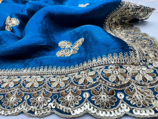 Blue_Silk_Embroidered_Saree_With_Golden_Zari_Border