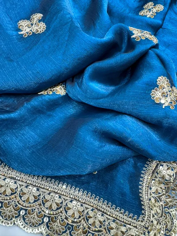 Blue_Silk_Embroidered_Saree_With_Golden_Zari_Border