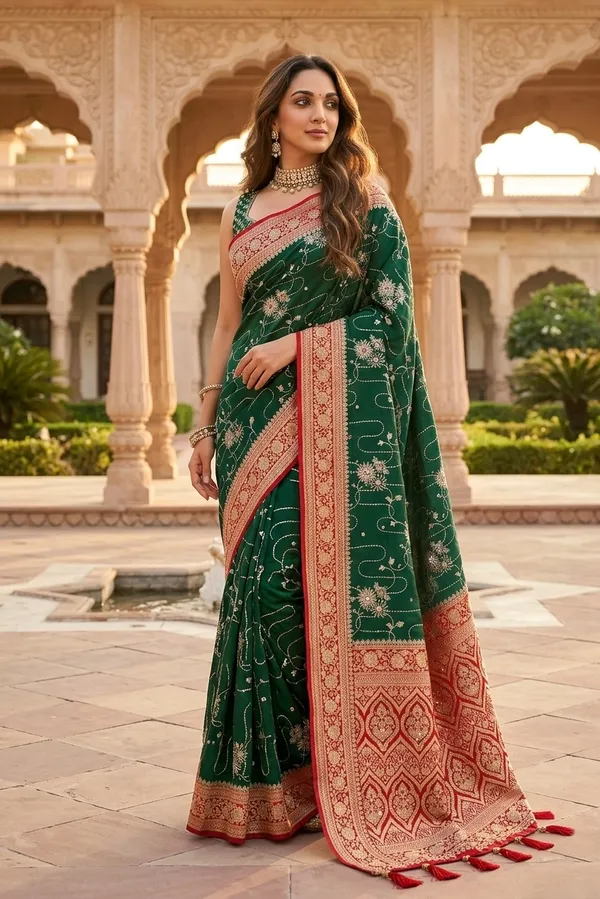 Elegant_Green_Banarasi_Silk_Saree_With_Intricate_Zari_Work