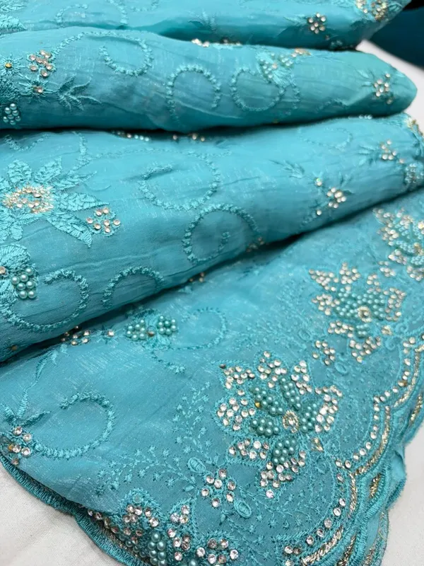 Turquoise_Sky_Blue_Embroidered_Saree_And_Sequin_Work_Fabric