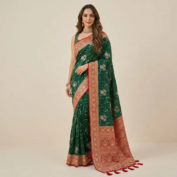 Elegant_Green_Banarasi_Silk_Saree_With_Intricate_Zari_Work