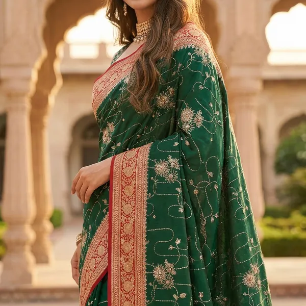 Elegant_Green_Banarasi_Silk_Saree_With_Intricate_Zari_Work