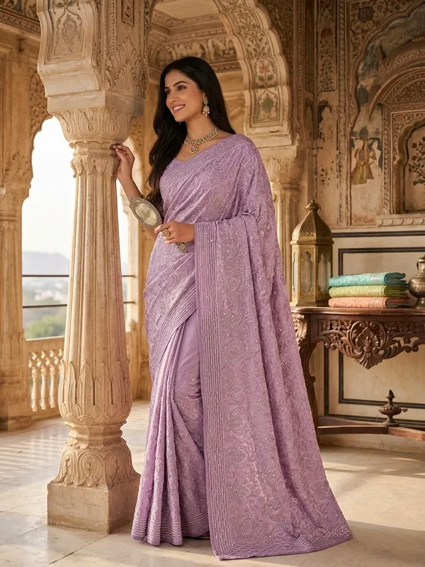 Lavender_Purple_Embroidered_Georgette_Saree