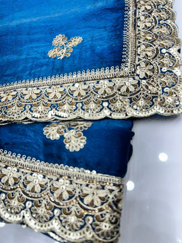 Blue_Silk_Embroidered_Saree_With_Golden_Zari_Border
