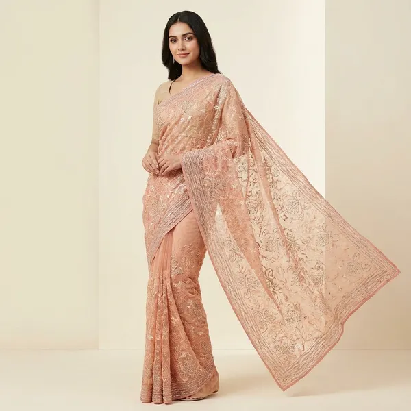 Embroidered_Sequin_Work_Saree_-_Pink_Floral_Design
