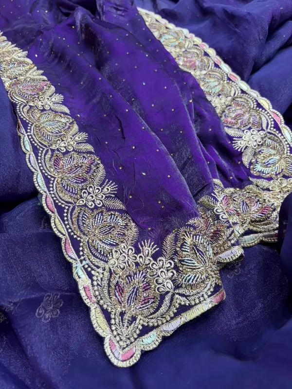 Royal_Purple_Georgette_Saree_With_Golden_Zari_Embroidered_Border_And_Sequin_Work