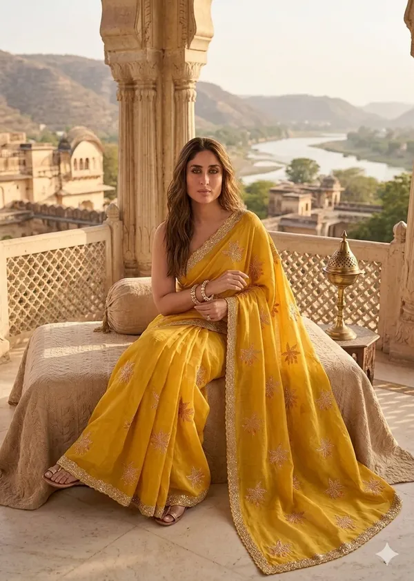 Yellow_Embroidered_Saree_With_Golden_Border