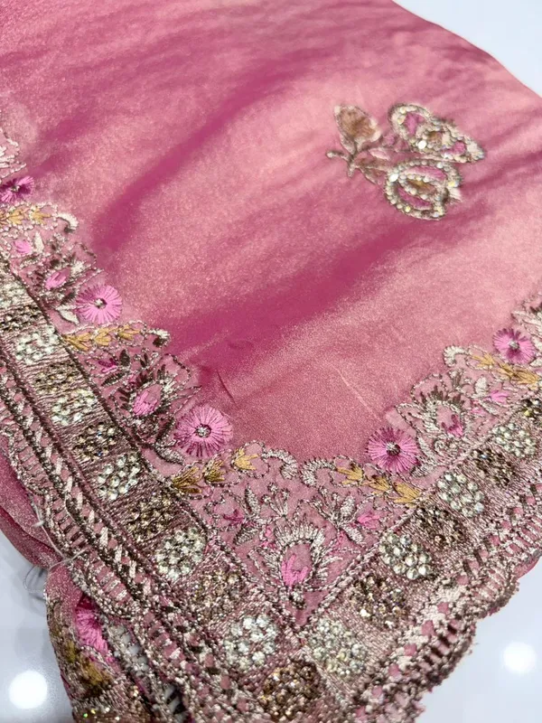 Elegant_Pink_Embroidered_Saree_With_Golden_Sequin_Work