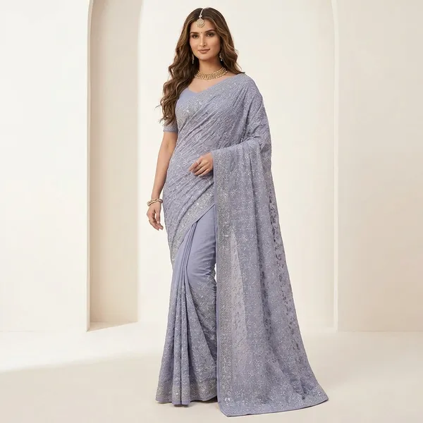Elegant_Lavender_Embellished_Saree_With_Blouse