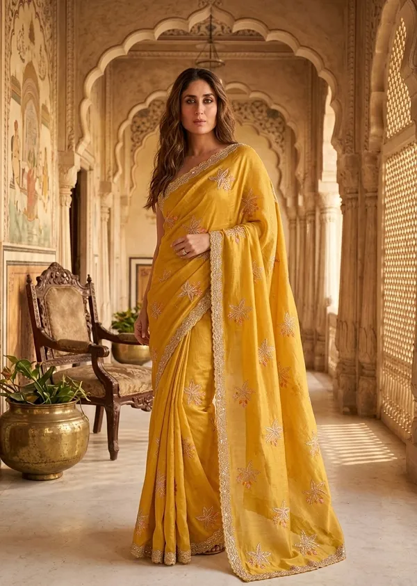 Yellow_Embroidered_Saree_With_Golden_Border
