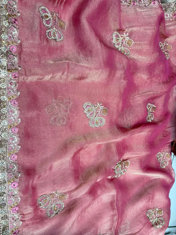 Elegant_Pink_Embroidered_Saree_With_Golden_Sequin_Work