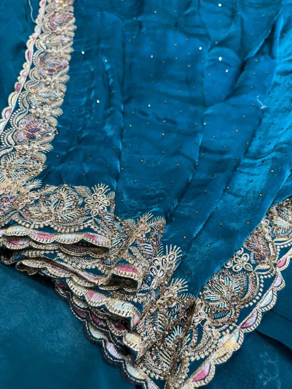 Teal_Blue_Embroidered_Saree_With_Zari_Border