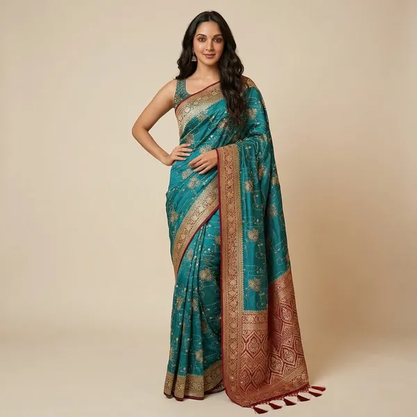Elegant_Teal_Banarasi_Silk_Saree_With_Rich_Zari_Work