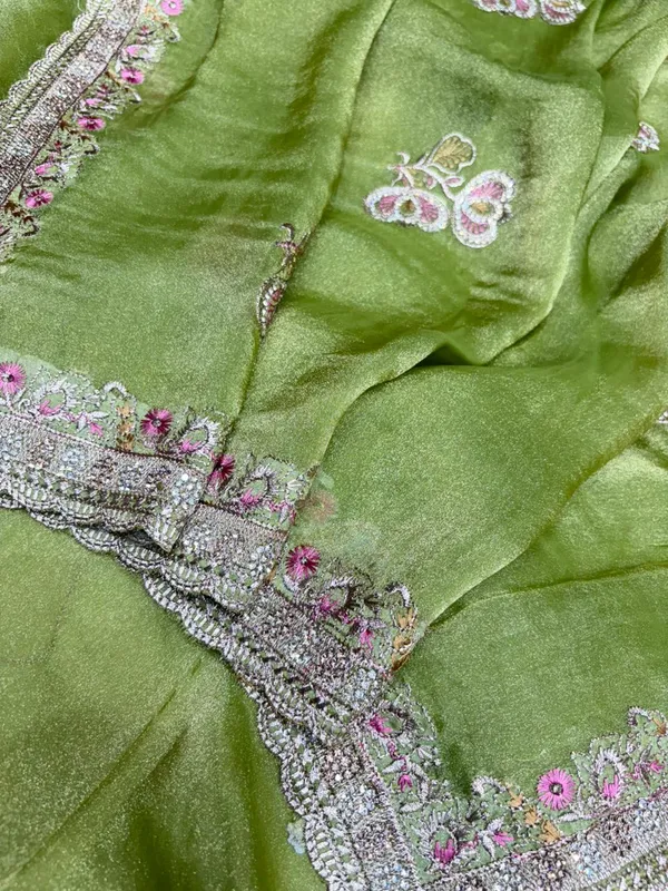 Olive_Green_Velvet_Embellished_Saree_With_Floral_Embroidery_And_Pearl_Work