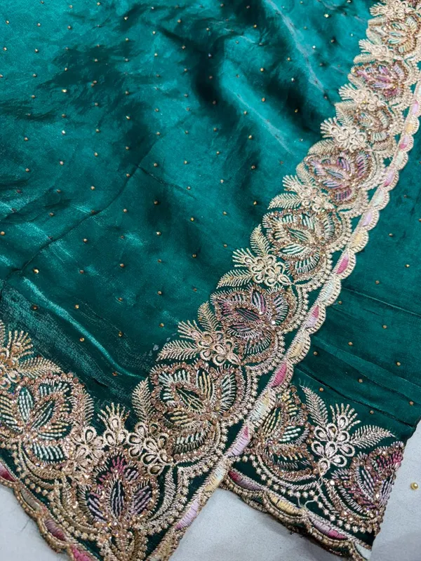 Green_Embroidered_Saree_With_Floral_Zari_Border