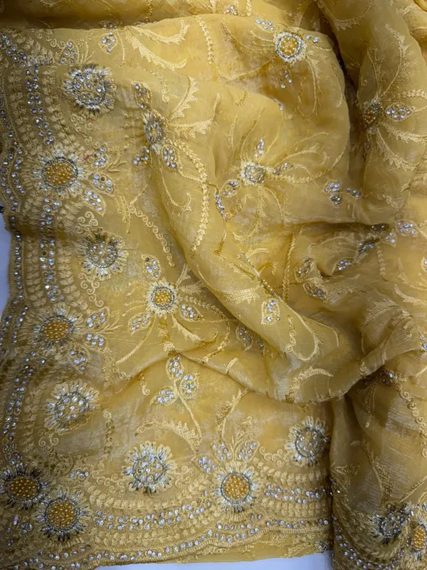 Golden_Yellow_Embroidered_Georgette_Saree_With_Sequin_And_Stone_Work