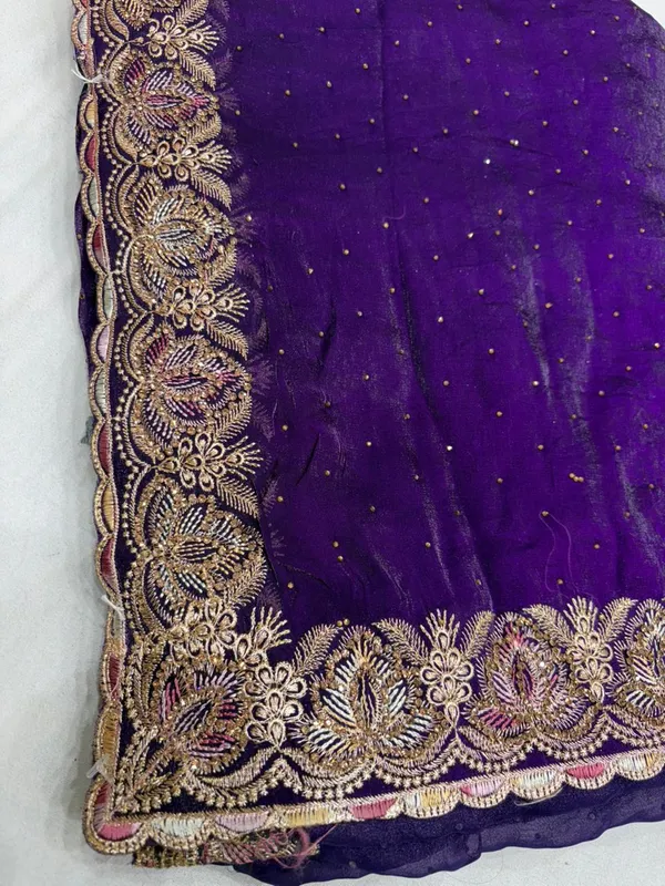 Royal_Purple_Georgette_Saree_With_Golden_Zari_Embroidered_Border_And_Sequin_Work