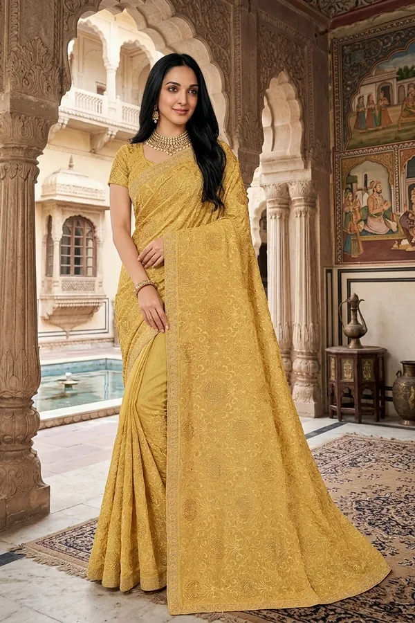 Golden_Embroidered_Georgette_Saree_With_Blouse