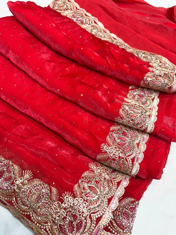 Red_Embroidered_Georgette_Saree_With_Golden_Zari_Work