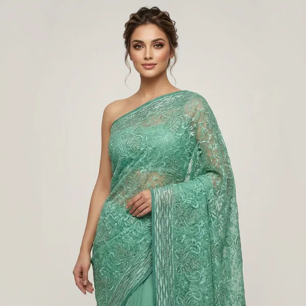 Embellished_Green_Lace_Saree_With_Sequin_And_Bead_Work