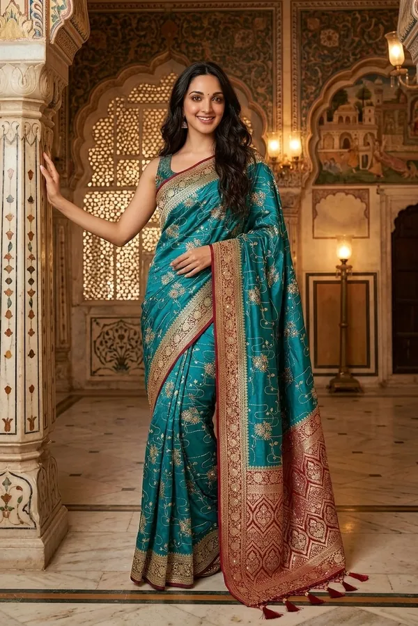 Elegant_Teal_Banarasi_Silk_Saree_With_Rich_Zari_Work